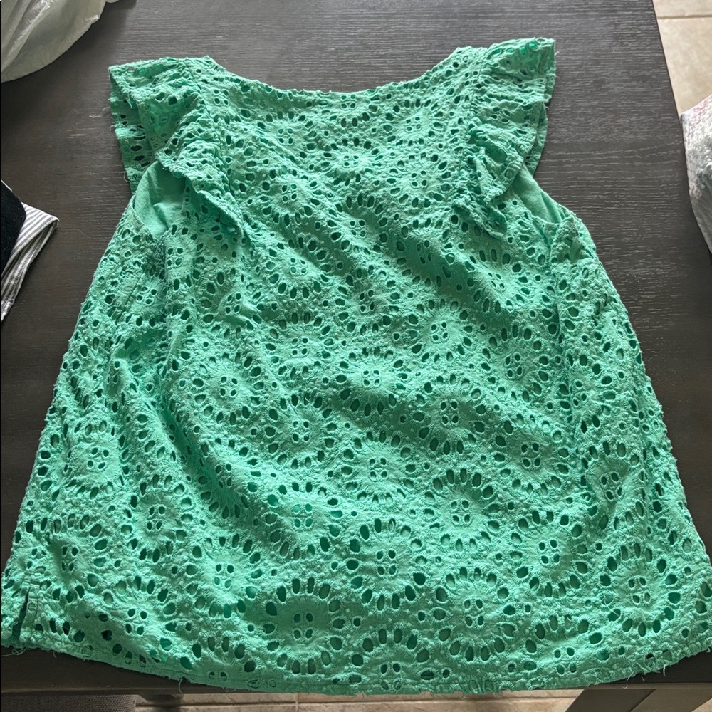 Lilly Pulitzer Teal Green Top with Eyelet Stitch Design - Picture 3 of 3